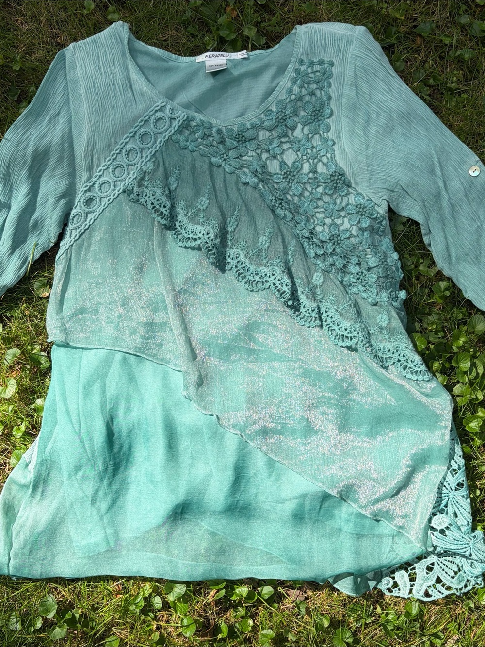 Teal Lace Detail Women's Top